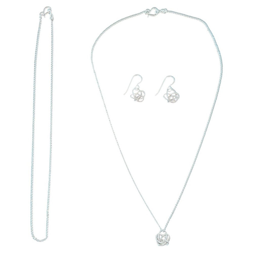 Handmade Sterling Silver Necklace & Earring Set with 2 Chain Lengths (4 Pc Set)